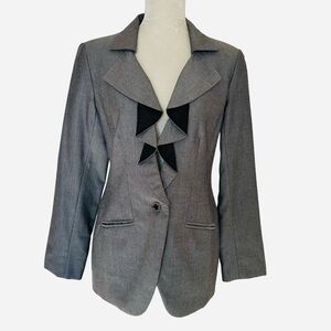 White House Black Market Ruffle Lapel Blazer Jacket Women’s Size S Gray